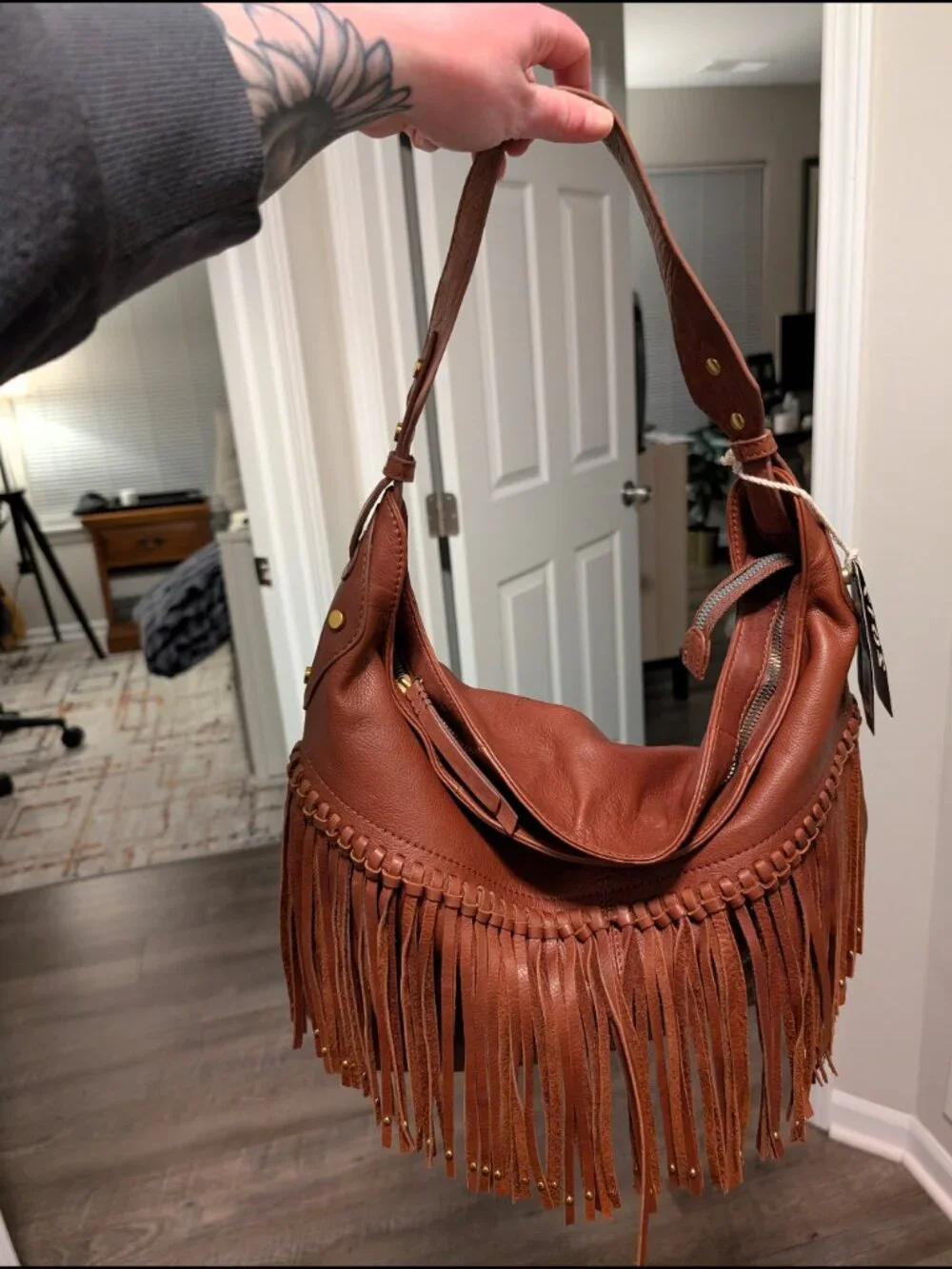 Genuine leather purse with fringe detail - NWT - American Leather Co